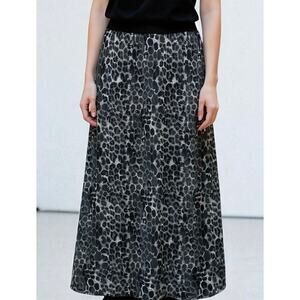 2/$30 Express Chiffon Leopard Print Maxi Skirt Gray Black Pull On Size S
